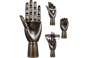 TIDEME Flexible Articulated Hand Jewelry Holder, 9.8in Wooden Hand Mannequin with Bendable Fingers, Ancient Bronze Manikin Left Hand, Moveable Art Hand Model for Displaying, Sketching, Decoration