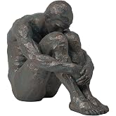 Guichifun Sitting Man Sculpture Home Decor Decorative Objects | Bronze Resin Holding Arms Legs Lonely Posture, Outdoor Gift for Men, 9.25 x 5.25 x 7.5 Inch