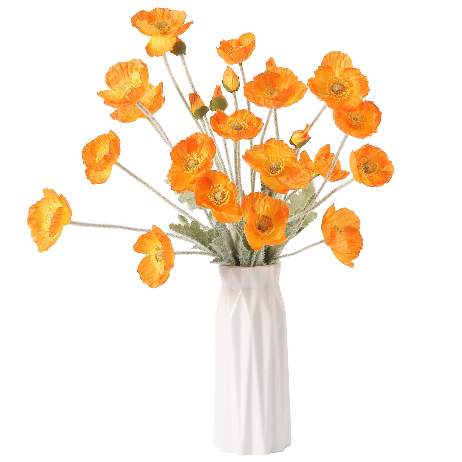 DuHouse 6 Pcs Artificial Poppies Flowers Silk Poppy Flowers for Home Table Centerpieces Decoration Office Wedding(Orange)