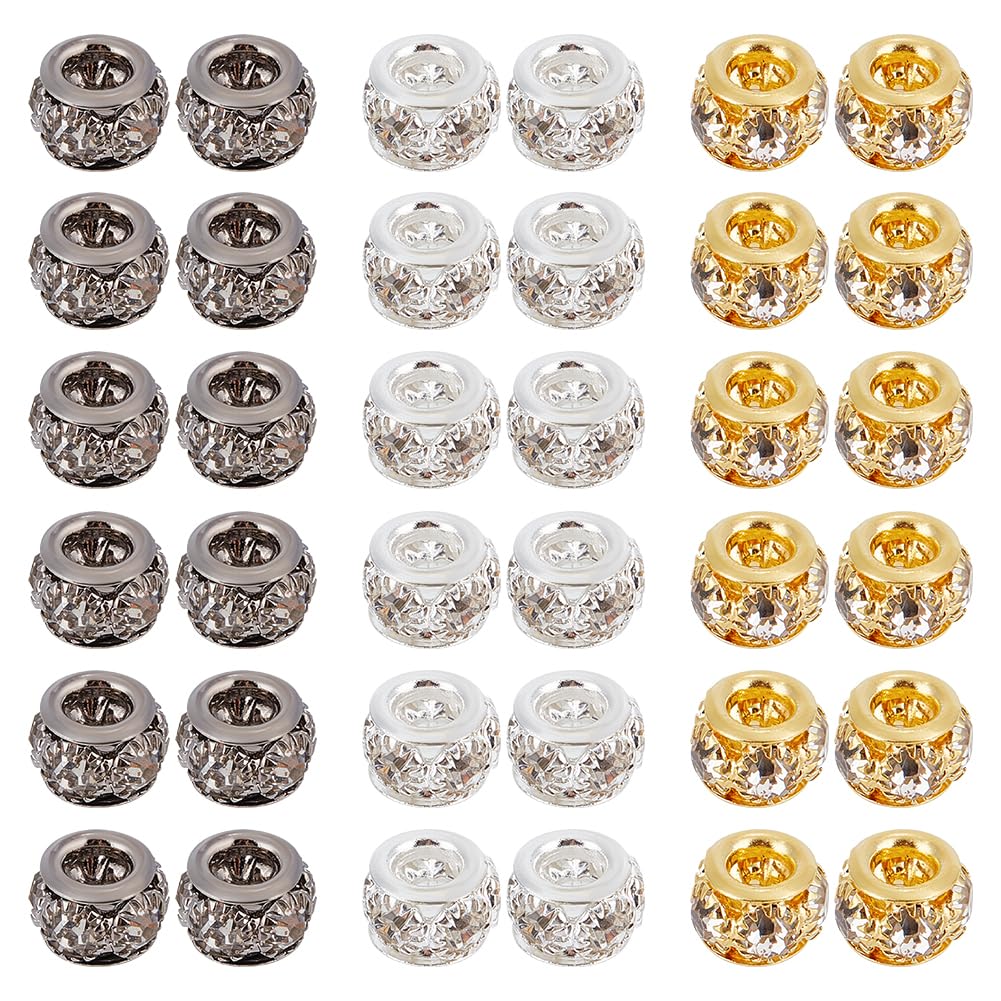 SUNNYCLUE 1 Box 60Pcs Rhinestone Spacer Beads Gold Rondelle Spacer Beads 8mm Bulk Brass Crystal Large Hole European Metal Silver Loose Spacers Beads for jewellery Making Bracelets Charms DIY Crafts