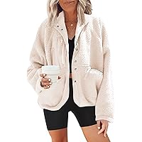 Nirovien Womens Fuzzy Fleece Jacket Button Down Sherpa Coats Casual Winter Warm Outwear with Pockets