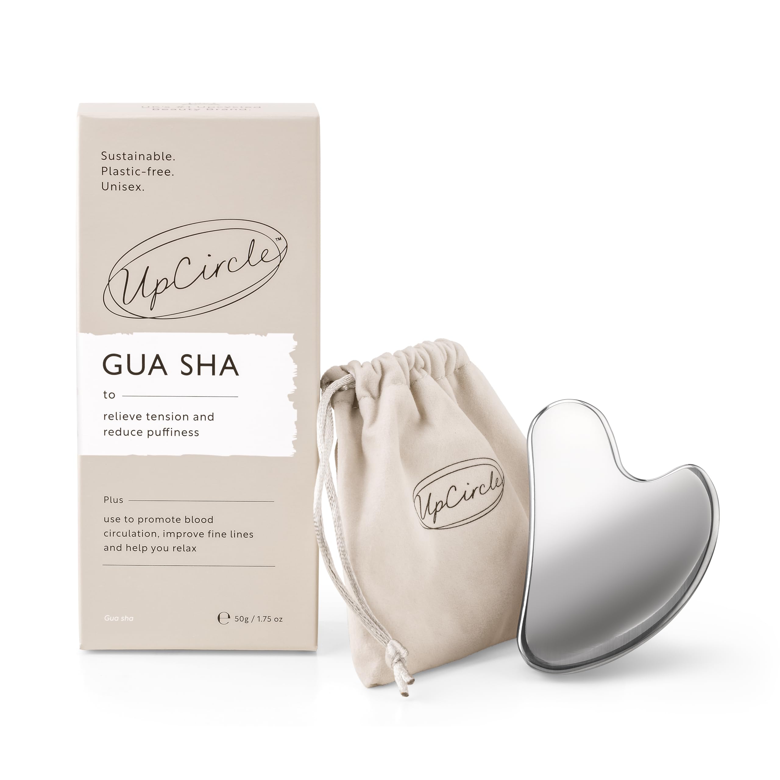 UpCircle Gua Sha Facial Tool - Relieves Tension, Aids Lymphatic Drainage + Boosts Circulation for A Healthy Glow – Stainless Steel Tool