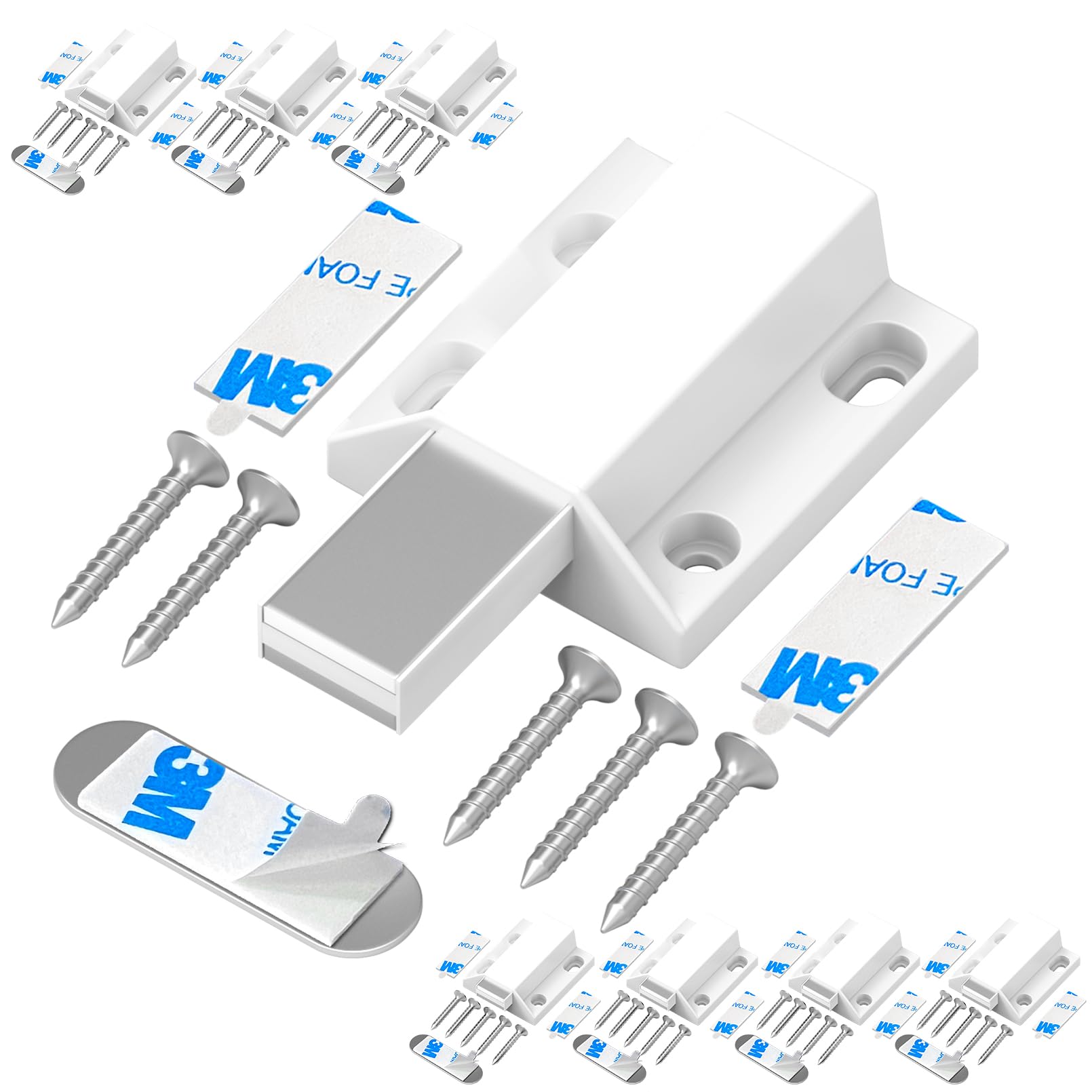 Magnetic Push Latches Without Nail Installation Tonitrui Push to Open Door Latch Magnetic Touch Latches Kitchen Door Push Release Latch for Cabinet Door Closure and Popping Open (White 8 Pack)