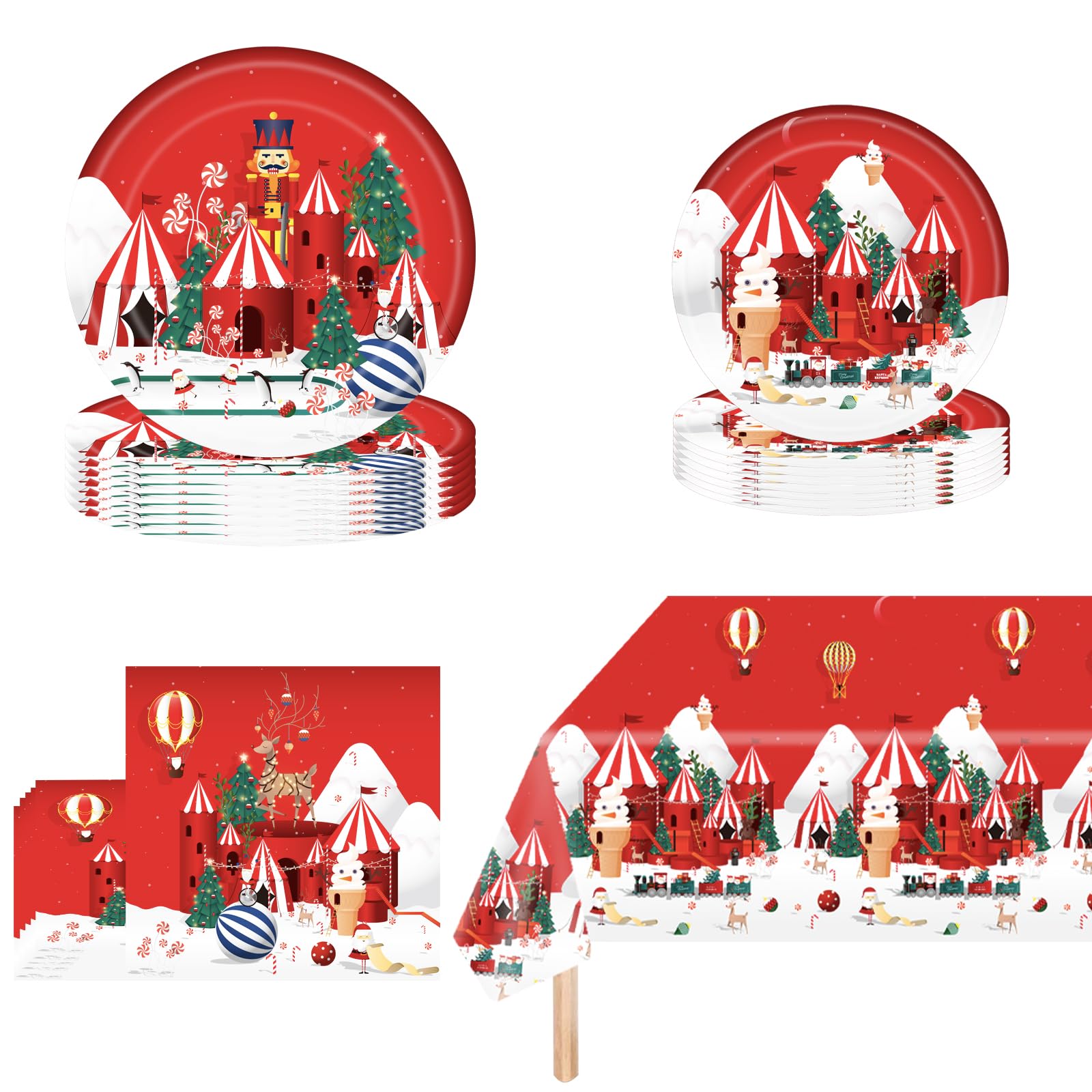 53Pcs Christmas Party Tableware Set,16 Guests Christmas Table Decoration Dinnerware Set with Xmas 137*274cm Tablecloth Napkins Christmas Paper Plates for Christmas Party Supplies Tableware Decorations — image 1