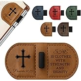 Bygone Mark Personalized Magnetic Leather Bookmark with Pen Holder - Inspirational Bible Verse Scripture Design, Custom Book Marker for Book Lovers Men Women (Brown-Proverbs 31:25)