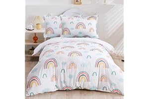 BESTDESIL Kids Duvet Cover Set Twin Size, 3 Piece Rainbow Cloud Microfiber Comforter Cover with Pillow Shams Zipper Closure,Soft and Breathable Bedding Set,Twin Size