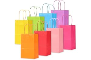 TOMNK 48 Pcs Goodie Bags, 5.2x3.3x8 Inches Gift Bags with Handles, 8 Colors Small Paper Party Favor Bags Bulk, Bags with Handles for Kids Birthday, Baby Shower, Crafts, Party Supplies