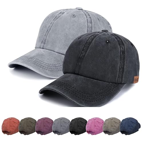BOER Adult Unisex Baseball Cap - Black+Grey Cotton Lightweight Adjustable Casual Sports Cap for Spring, Summer