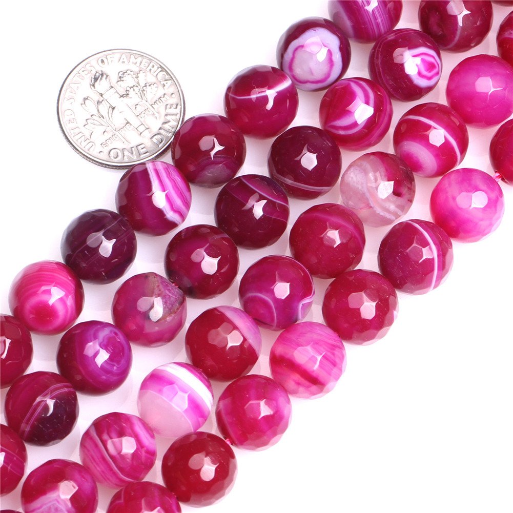 GEM-Inside 10mm Plum Banded Agate Semi Precious Gemstone Round Faceted Loose Beads for Jewellery Making DIY Handmade Craft Supplies 15"