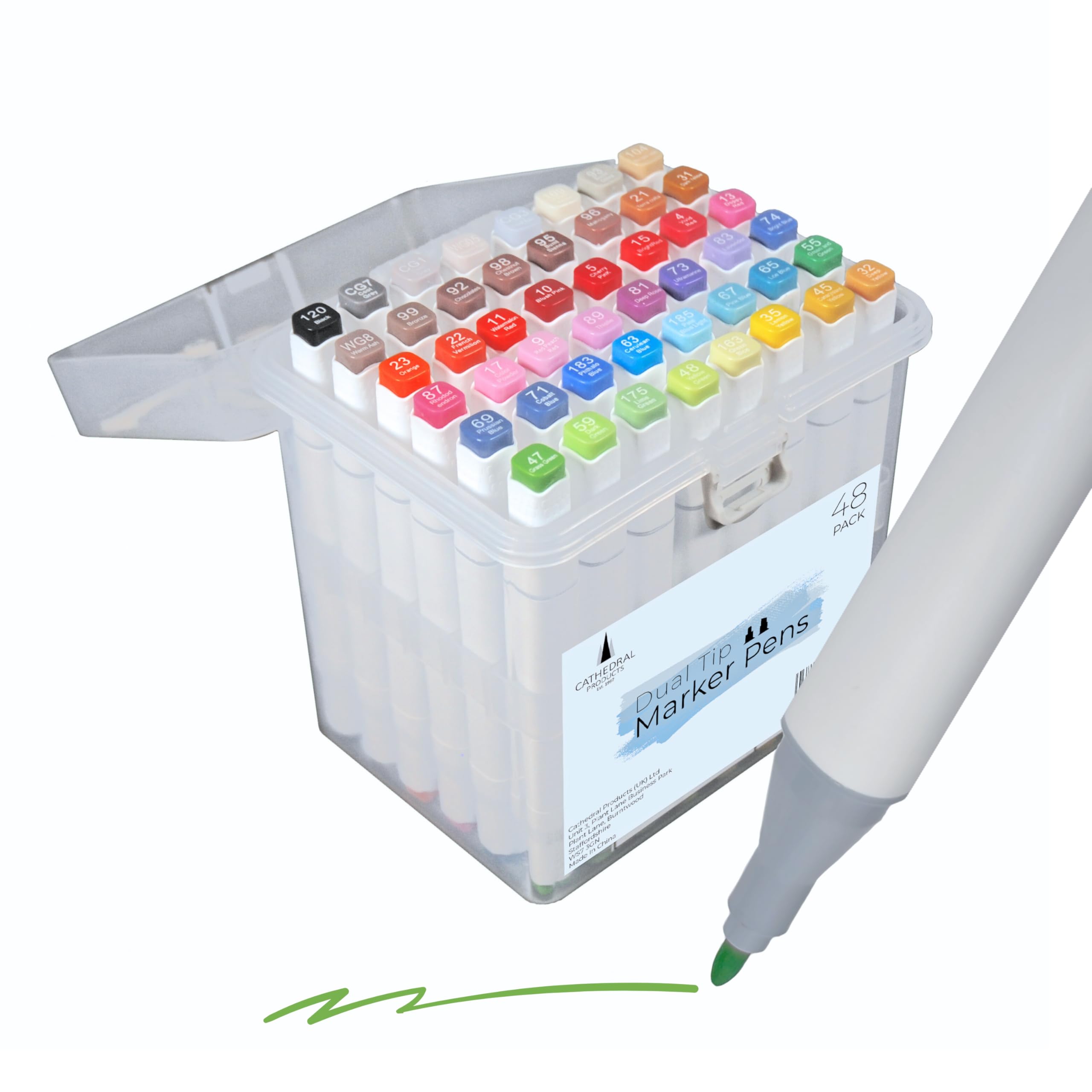 Cathedral Products Dual Tip Art Marker Pens Set | Vibrant Oil-Based Ink | Chisel and Fine Tips | Pack of 48 - Portable Storage Case