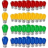 PJPSAA 48 Pcs Christmas Colored LED String Light Bulbs Plastic Waterproof S14 Replacement Bulbs E26 Base 1 Watt LED Bulb for Indoor Outdoor String Lights Christmas Decoration(Multicolor)