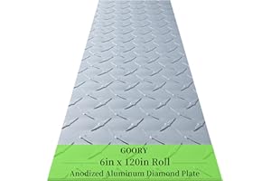 GOORY Silver Aluminum Diamond Plate - 6in x 120in Diamond Sheet Metal - Anodized Forged Standard Type Roll Aluminum Tread Plate Sheet - Wall Panel for Cargo Trailer RV (Satin Silver 17GA 0.045")
