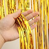 ASelected 6PK Gold Foil Fringe Curtains 1x2m Party Backdrop Photo Booth view 3