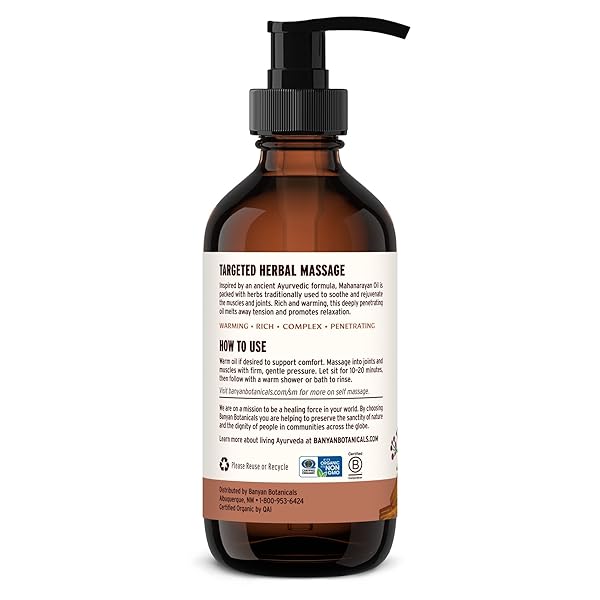 BANYAN BOTANICALS ORGANIC MAHANARAYAN OIL – DEEPLY PENETRATING MUSCLE & JOINT RECOVERY OIL – WARMING AYURVEDIC MASSAGE OIL FOR ACTIVE MOBILITY & TISSUE RESILIENCE – 8 OZ – USDA ORGANIC