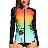 ATTRACO Women's Long Sleeve Rash Guard UV Sun Protection Zipper Gradient Swimsuit Top