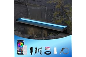 Pamopamo Pool Waterfall Spillway Stainless Steel Pond Fountain, APP Control Colorful LED Lighted Outdoor Black Fountains, Water Flow Spillways Kit for Koi Pond, Swimming Pool, Garden-35.4"x7.8"x3.9"