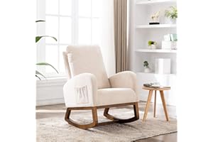 Dolonm Rocking Chair Mid-Century Modern Nursery Rocking Armchair Upholstered Tall Back Accent Glider Rocker for Living Room (Beige-Linen)