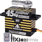HobbyPark Waterproof RC Servo High Torque Brushless Motor Metal Gear Digital Servo Aluminum Case for 1/8 1/10 RC Crawler SCX10 TRX4 RC Truck Car Buggy RC Basher Control Angle 180&deg; HV (45kg Torque)