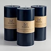 MOZEAL 3" x 6" Hand-Poured Unscented Candle,Dripless Pillar Candle Set of 3,Long Lasting Burning,Approx 120 Hours Burn Time,Rustic Country Style,for Wedding,Dinner,Christmas and Home Decor,Navy Blue