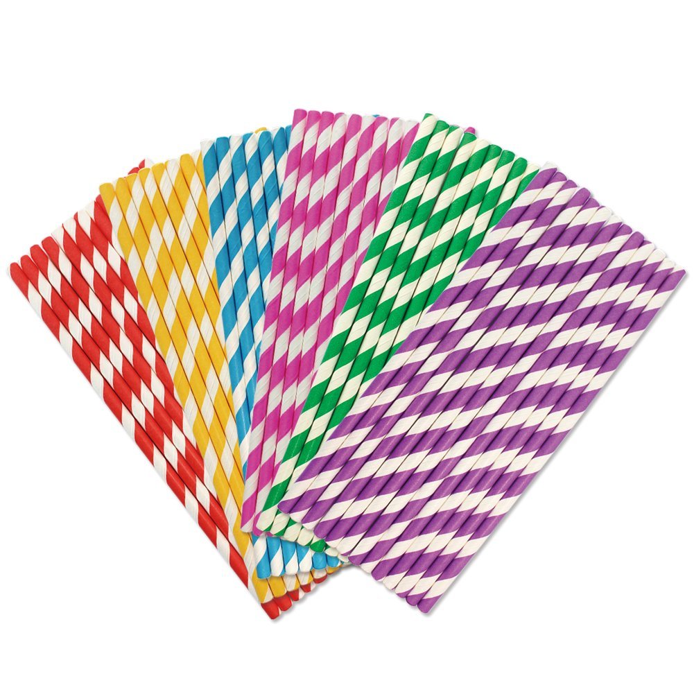 Rainbow Color Stripe Paper Drinking Straws