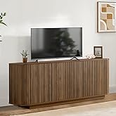 BFJDM 64" Fluted TV Stand for TVs up to 74 Inch, Modern Entertainment Center TV Console Media Console Credenza Table with Adjustable Shelves Pressed Spring for Living Room, Walnut