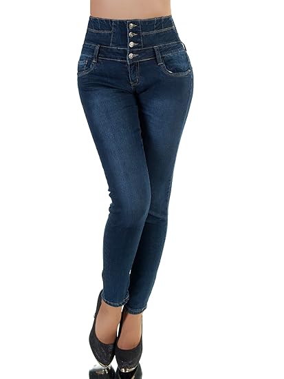 P173 Damen Jeans Hose Corsage Damenjeans High Waist Röhrenjeans Hochbund