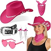 THDZS Cowboy Hat for Women Men with Sparkly Stars Brim & Rhinestone Belt and Heart Sunglasses Bandana Cowboy Hat Earrings
