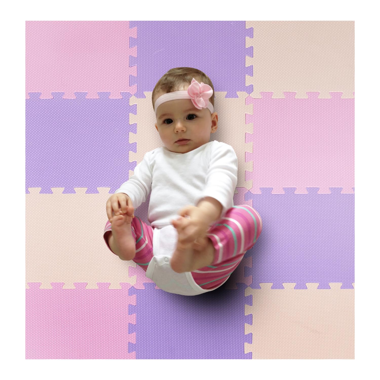 Photo 1 of MioTetto Foam Floor Tiles for Kids - Non-Toxic Comfortable Baby Play Mat and Interlocking Foam Tiles, Fits with 50x50 Playpen Mat for Crawling & Development, Soft Play Mat for Babies 6-12 Months