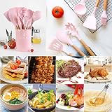 FIOUSY 12 PCS Silicone Kitchen Utensil Set with Wooden Handles - Pink view 6