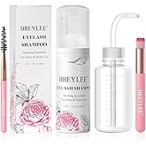 BREYLEE Shampoo for Lash Extensions, 60ml+Rinse Bottle+Brushes, Eyelash Extension Cleanser, Lash Wash Bath, Lash Cleaner for 