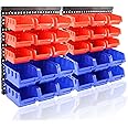 WerkWeit Wall Mounted Storage Bins Parts Rack 30Pcs Workshop Storage Bins Rack Garage Bolt Bins Organizer Hardware Bins Storage Bins for Nail,Screw, Bead, Button