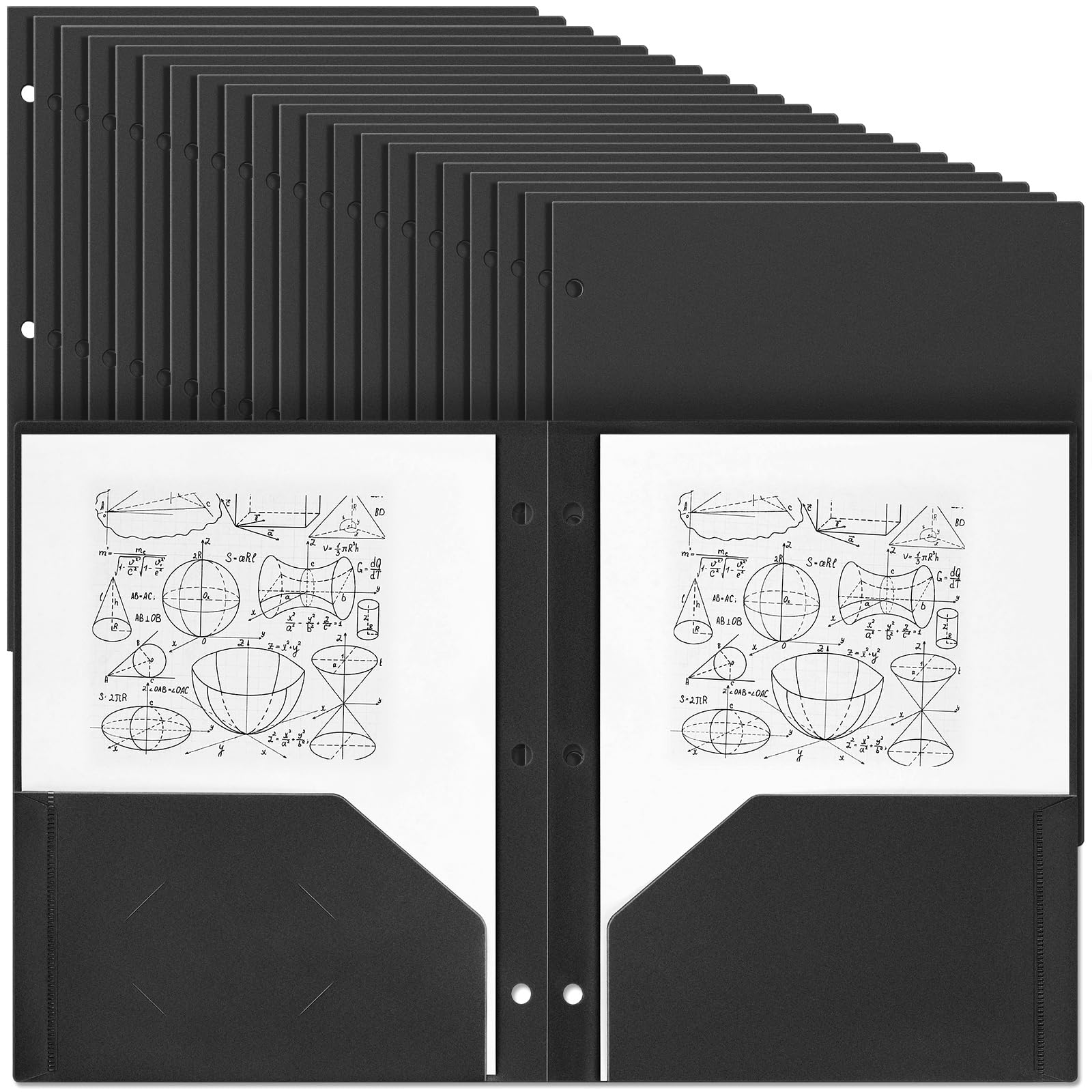 Photo 1 of Yeaqee 100 Pcs Plastic Folders with Pockets Bulk 3 Hole Punched 2 Pocket File Folders for 3 Ring Binder Divider Folder for Notebooks, Durable Poly for Office Home (Black)