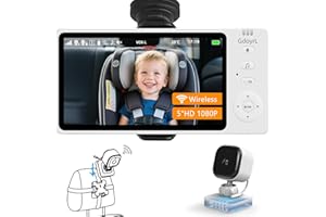 GDOYRL Wireless Baby Car Camera 5”HD 1080P IPS Anti-Glare Screen USB Powered,Temperature Alert, Clear Night Vision & VOX Mode,360° Rotatable Rear Facing Monitor Baby Essentials Shower Gifts for Home Pets