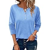 PGANDS Women's Long Sleeve Button Down T Shirts Scoop Neck Casual Tunic Tops