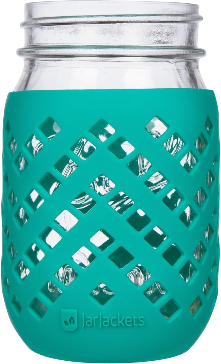 JarJackets Silicone Mason Jar Sleeve - Fits 16oz (1 pint) REGULAR-Mouth Jars | Package of 4 (Lagoon)
