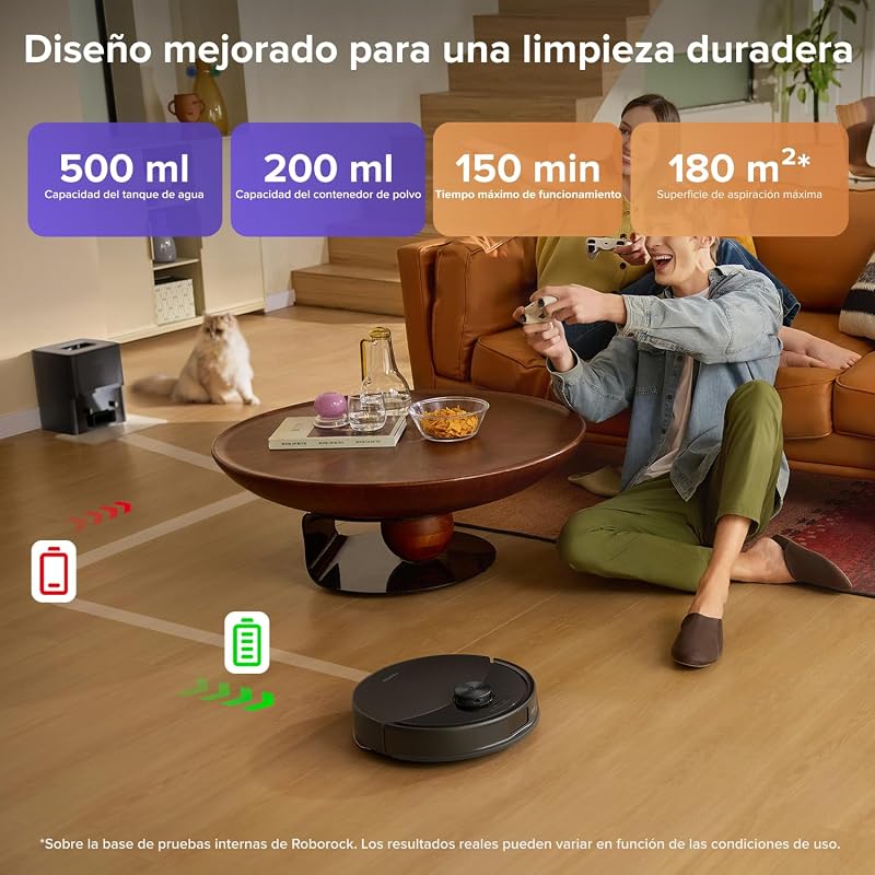 roborock Q10 S5+ set Robot Vacuum e Mop 2 em 1 de 10000 Pa, Sistema Anti-Emaranhado Duplo, Prevenção de Obstáculos, 7 Semanas de Auto-Esvaziamento, Navegação LiDAR PreciSense, App Control, Preto