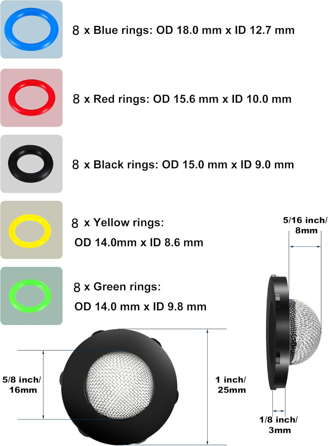 48 Pieces O-Ring Power Pressure Washer Kit 6 Sizes Sealing Stainless Steel Filter for Power Pressure Washers Pump, Hose, Gun - Image 4