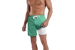 QRANSS Mens Swim Trunks Compression Liner Quick Dry 5.5'' Swimwear Swim Shorts with Boxer Brief Lined