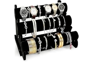 Barelove Bracelet Holder with 3 Tier Rack, Black Velvet Detachable Display Stand Organizer Vendors Storage for Jewelry Neckla