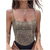 RoseSeek Women's Retro Camo Crop Camisole Tops Spaghetti Strap Tank Top Summer Shirts