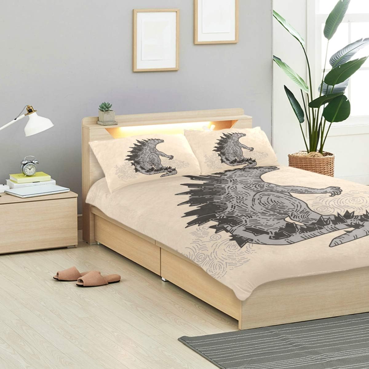 MONTOJ Godzilla Back Sketching Bed Sheets Set Standard Bedspread Twin Size Cover Kids Duvet Cover Set 3-Piece Bedspread