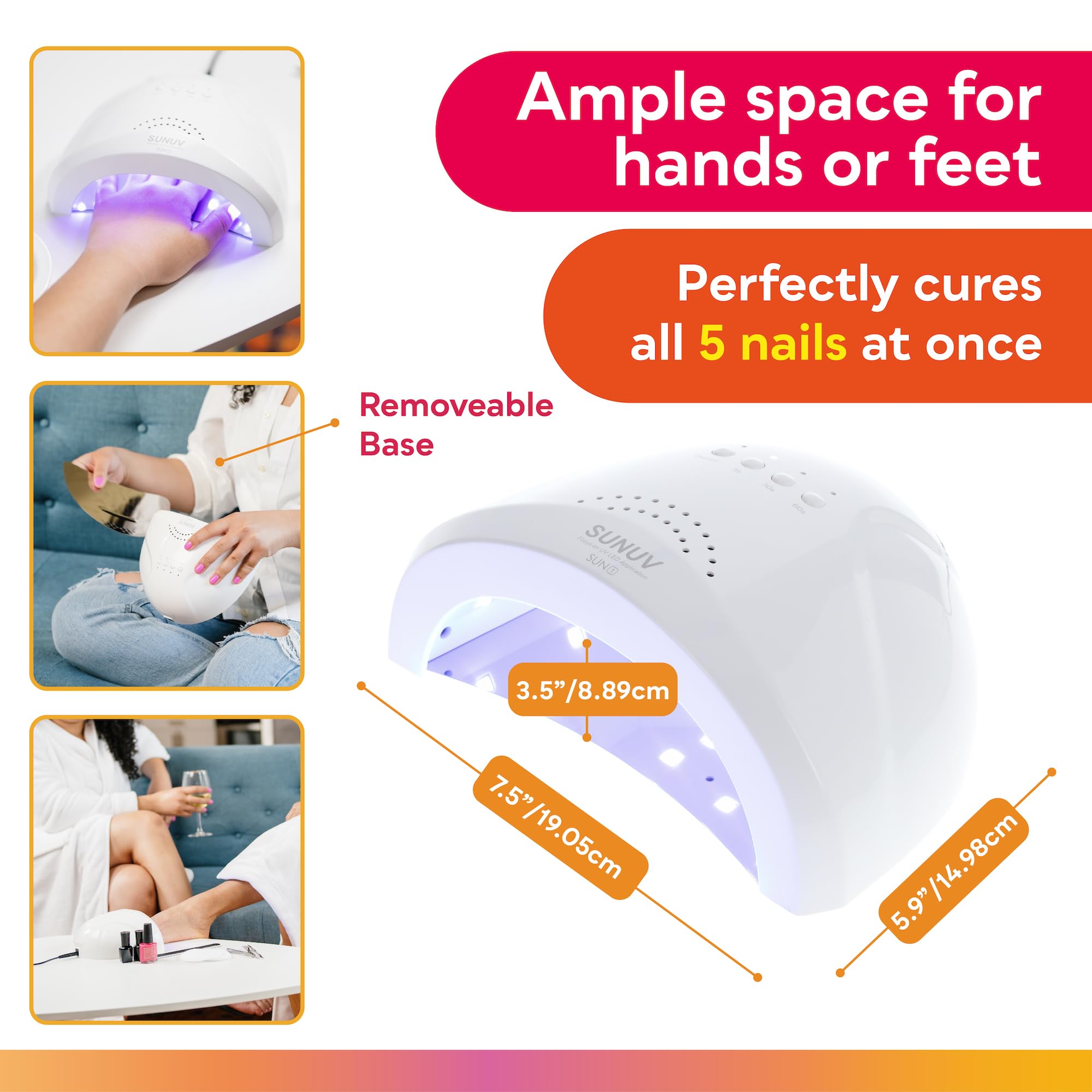 UV LED Nail Lamp, SUNUV Gel Nail Light for Nail Polish 48W UV Dryer with 3 Timers SUNone