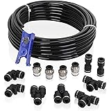 Hromee Air Line Tubing Kit, 1/4 Inch (6.35MM) OD x 32.8 Feet Polyurethane PU Tube and Push to Connect Fittings, 14 PCS Compre