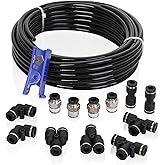Hromee Air Line Tubing Kit, 1/4” (6.35MM) OD×32.8 Feet Polyurethane PU Tube and Push to Connect Fittings, 14 PCS Compressed P