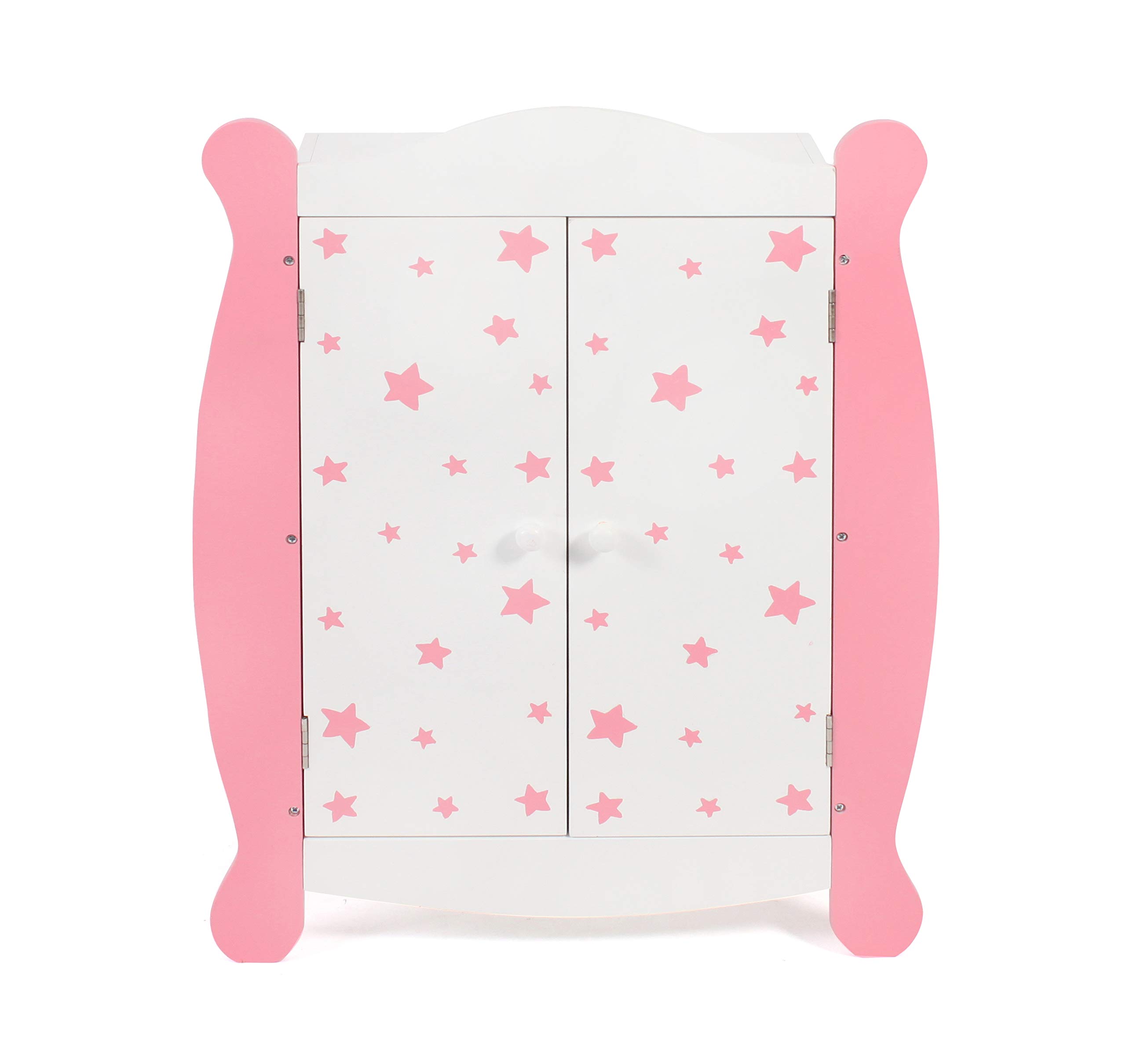 Bayer Chic 2000 - Doll's wardrobe with clothes rail and hanger, doll's cabinet, doll's furniture, stars pink, 22 x 46 x 59 cm