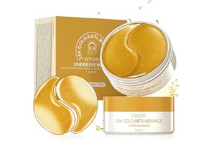 YOYORY 24K Gold Infused Hydrogel Eye Patches - 30 Pairs for Dark Circles, Wrinkles, Eye Bags & Puffy Eyes | Retinol & Collagen Complex, Hydrating Firming Treatment Alternative​ (Gold)