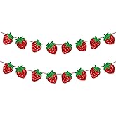TSJ Strawberry Banner Garland Decor Glitter Berry Hanging Decorations Strawberry Themed Party Favors for Birthday Party Baby Shower