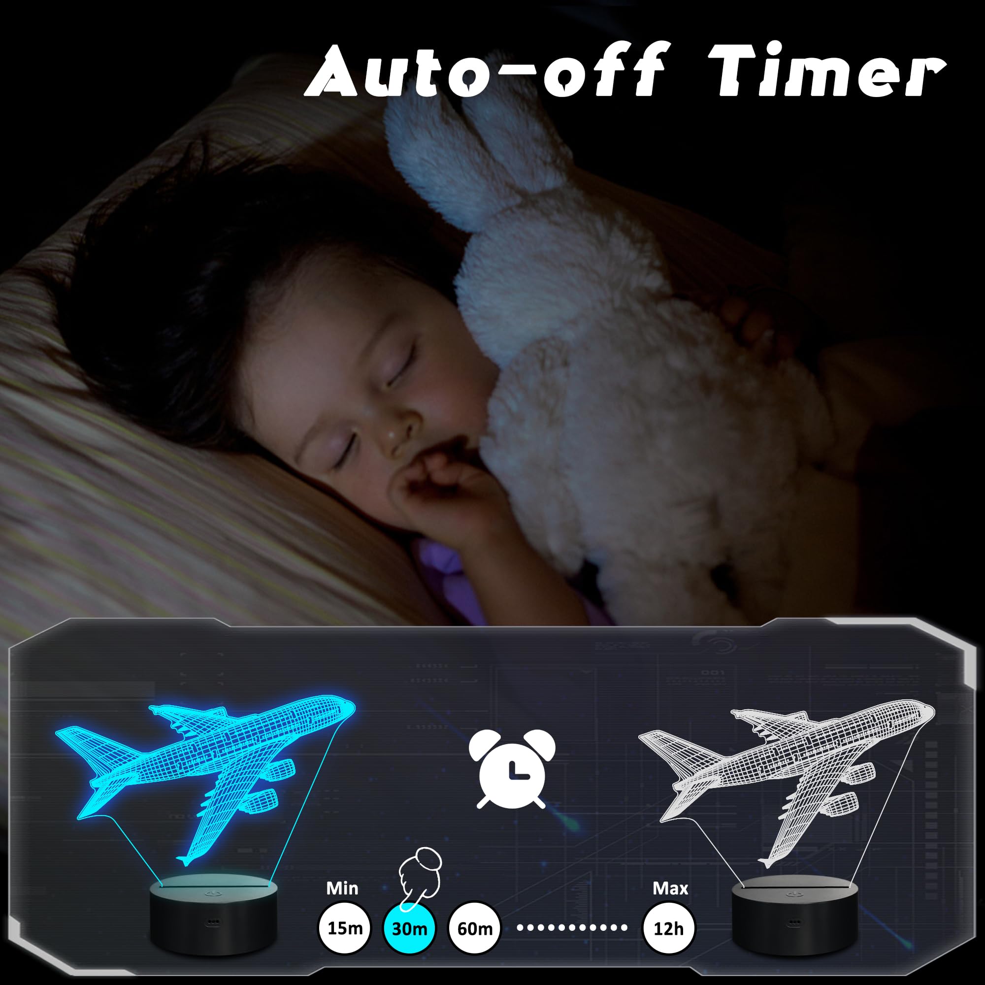 CoolGift Mart Airplane Nachtlicht, 3D LED optische Illusion Flugzeug Lampe mit Fernbedienung und Timer, Weihnachten und Geburtstag Flugzeug Geschenke für Männer Jungen Kinder 5