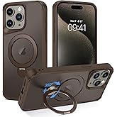 DOMAVER Magnetic Case for iPhone 15 Pro Max 6.7" with 360° Rotatable Stand [Compatible with Mag Safe], Translucent Matte Military Protection Shockpfoof Protective Cover for iPhone 15 Pro Max- Brown