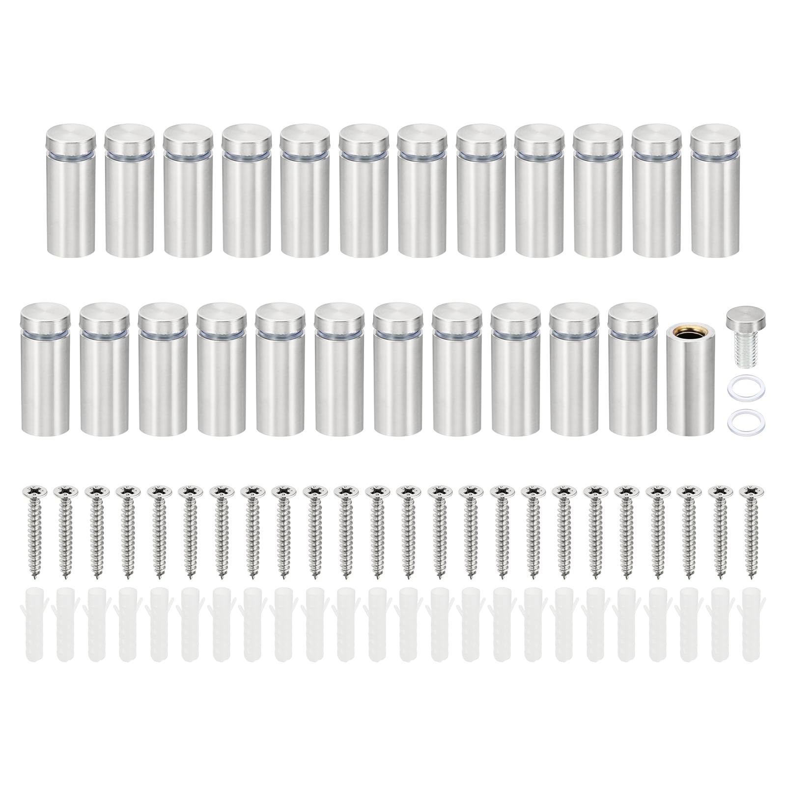 PATIKIL 5/8 x 1.6 inch Sign Standoff Screws, 24 Set Stainless Steel Wall Standoff Mounting Hardware Advertising Glass Nail for Hanging Acrylic Picture Frame Acrylic Panel, Silver